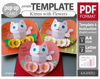 TEMPLATE__pop-up card__Kitten with Flowers   (PDF_digital download file)