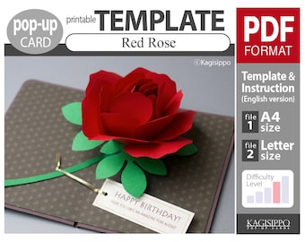 TEMPLATE_(pop-up card)_Red Rose   (PDF_digital download file)