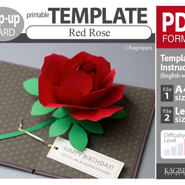 TEMPLATE_(pop-up card)_Red Rose   (PDF_digital download file)