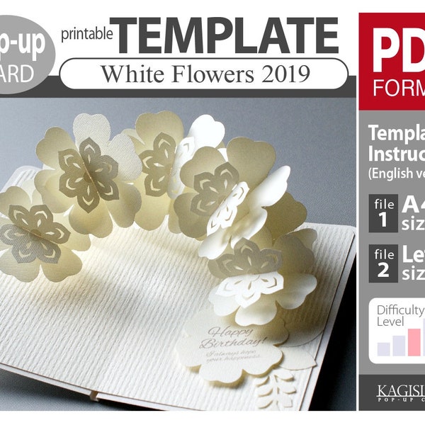 TEMPLATE_(pop-up card) White Flowers 2019  (PDF_digital download file)