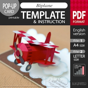 PATTERN__pop-up card__[Biplane]   (PDF_digital download file)