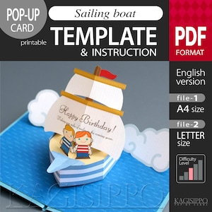 Vorlage_(Pop-Up Karte) Segelboot__(PDF_digitale Download Datei)