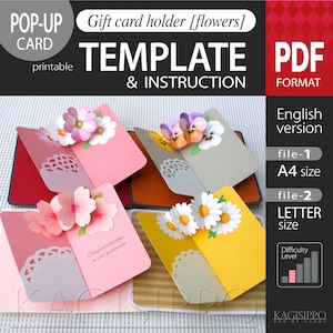 Template [Gift card holder (flowers) ]  pop-up card  (PDF_digital download file)