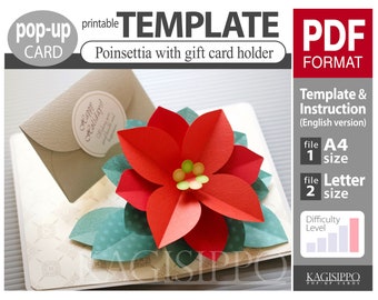 TEMPLATE_ (PDF_digital download file)_Poinsettia with gift card holder  [pop-up card]