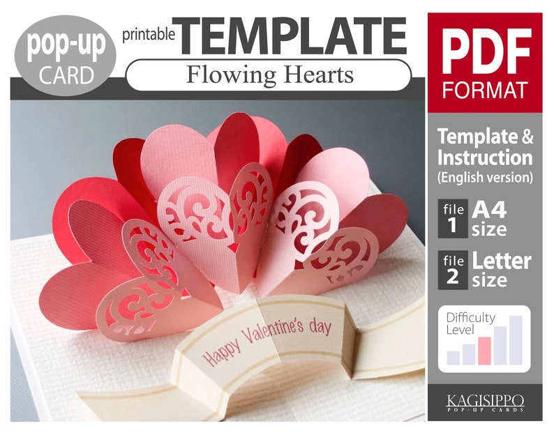 TEMPLATE_ PDF_digital download file_Flowing Hearts pop-up card image 1