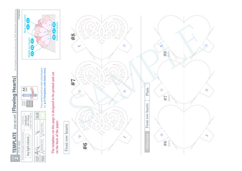 TEMPLATE_ PDF_digital download file_Flowing Hearts pop-up card image 8