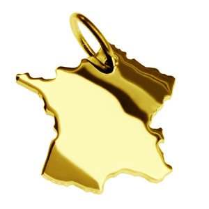 Pendentif - sous forme de carte géographique France en or jaune 585 massif