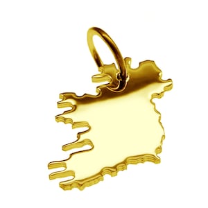 Anhänger der Landkarte Irland komplett in massiv 585 Gelbgold