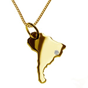 50 cm necklace + South America pendant with a 0.015 ct diamond at your desired spot in solid 585 yellowgold