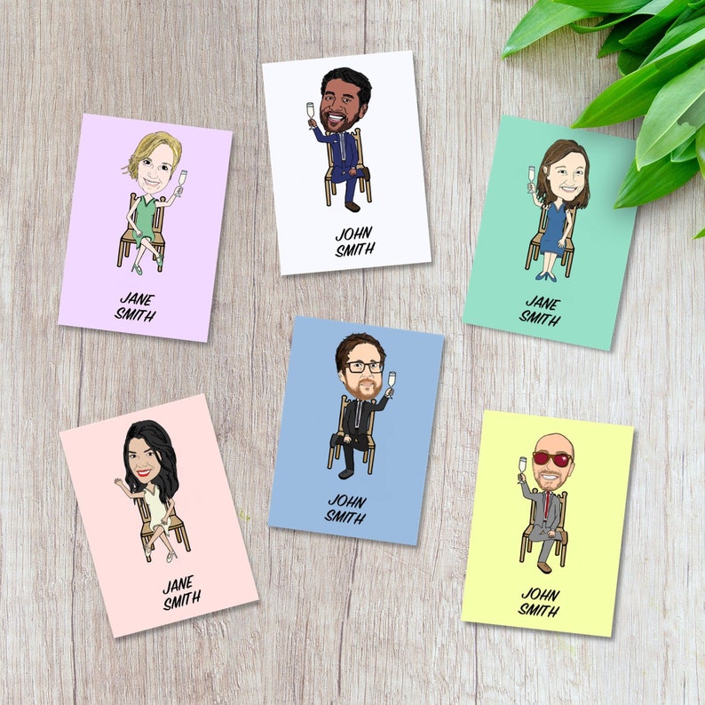 Cartoon Caricature Wedding Place Cards: Portrait table settings image 1