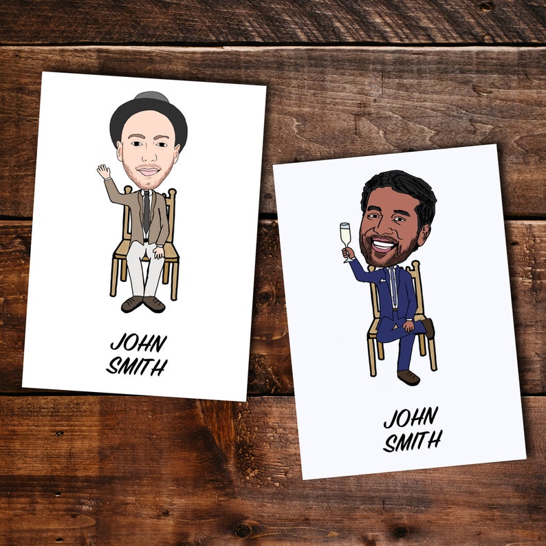 Cartoon Caricature Wedding Place Cards: Portrait table settings image 2