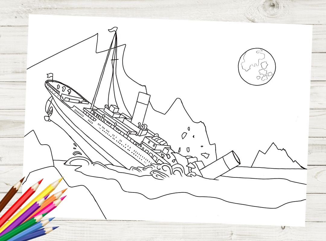 Titanic Sinking Printable Coloring Page - Etsy