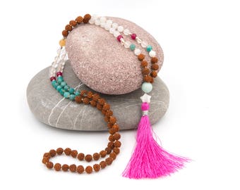 Beautiful 108 bead mala with rudraksha and semi precious stones