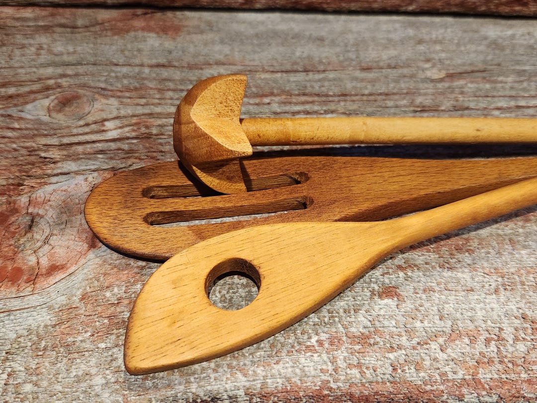 Wicker Rocking Spoon Vintage Wooden Spoons, Slotted Spoon, Whisk, Boho Primitive Decor - Etsy