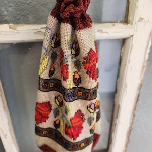 Vintage microbead drawstring purse