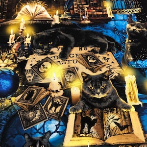 Halloween quilting fabric, spooky cats,Timeless Treasures