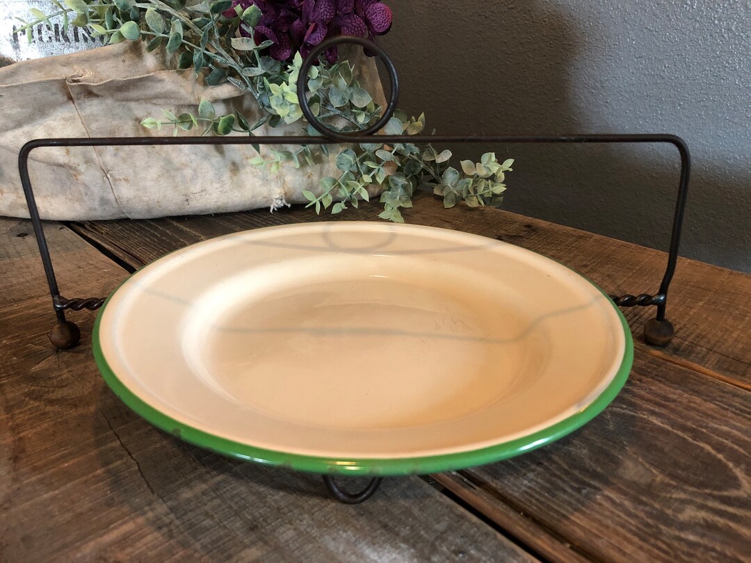 Vintage Wire Buffet Plate Stand With Enamel Plate, Farmhouse Etsy