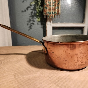 vintage copper and brass saucepan, Copral made in Portugal