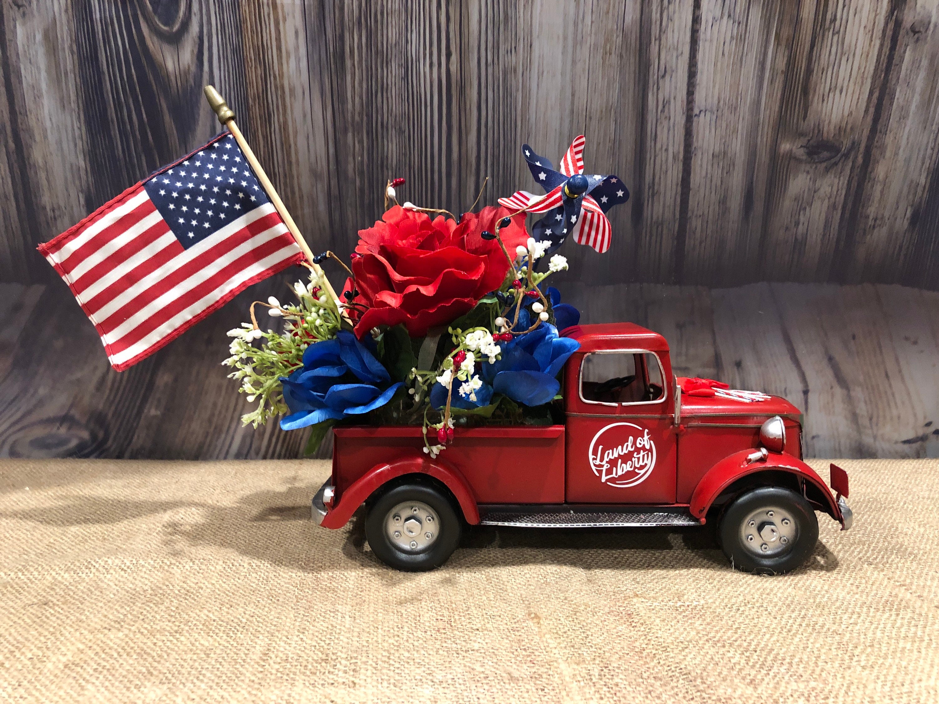 Red truck 4th of July memorial day Americana home decor Etsy