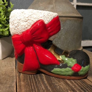 Vintage ceramic santa boot, christmas vase