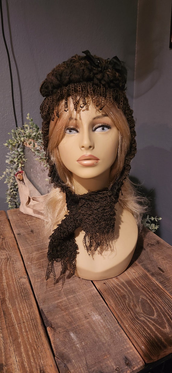 Womans, Victorian beaded winter hat, Bonnet