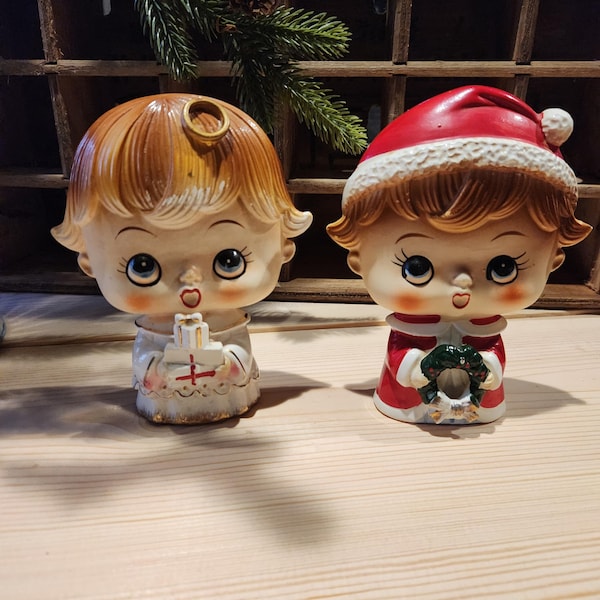 Vintage Lipper and Mann Christmas Santa and Angel Salt and Pepper Shakers