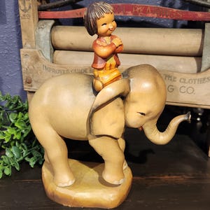 ANRI, 10 inch riding high boy on elephant, wood carving, Italy, Ferrandiz 4.9 (639)
