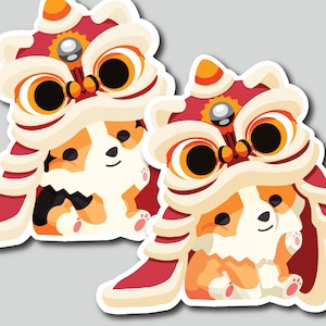Corgi Lion Dance - Lunar New Year Vinyl Sticker