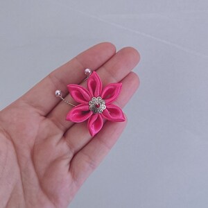 Pink satin flower hair pins image 2