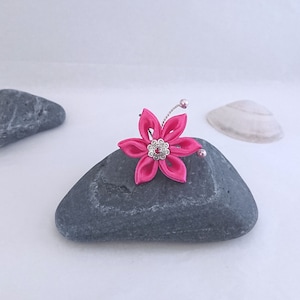 Pink satin flower hair pins image 1