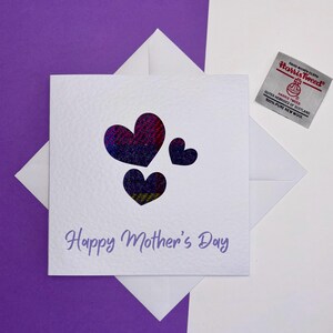 Scottish Harris Tweed Mother&#39;s Day Greeting Card, Hearts Design with Tartan Harris Tweed,  Mother&#39;s Day Card, Mummy Day Card, Colour Choice