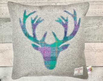 Highland Stag Throw Pillow: Harris Tweed Tartan, Country Chic Decor