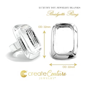 Luxury DIY ring cabochon setting silver plated rectangle statement ring for resin or polymer clay jewelry making blanks