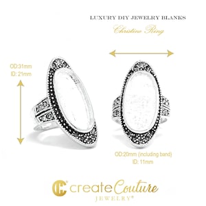 Luxury DIY  ring cabochon setting silver plated and crystals ring for resin or polymer clay jewelry making blanks