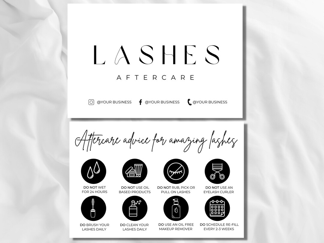 Eyelash Extensions Aftercare Card Template Printable Eyelash After Care