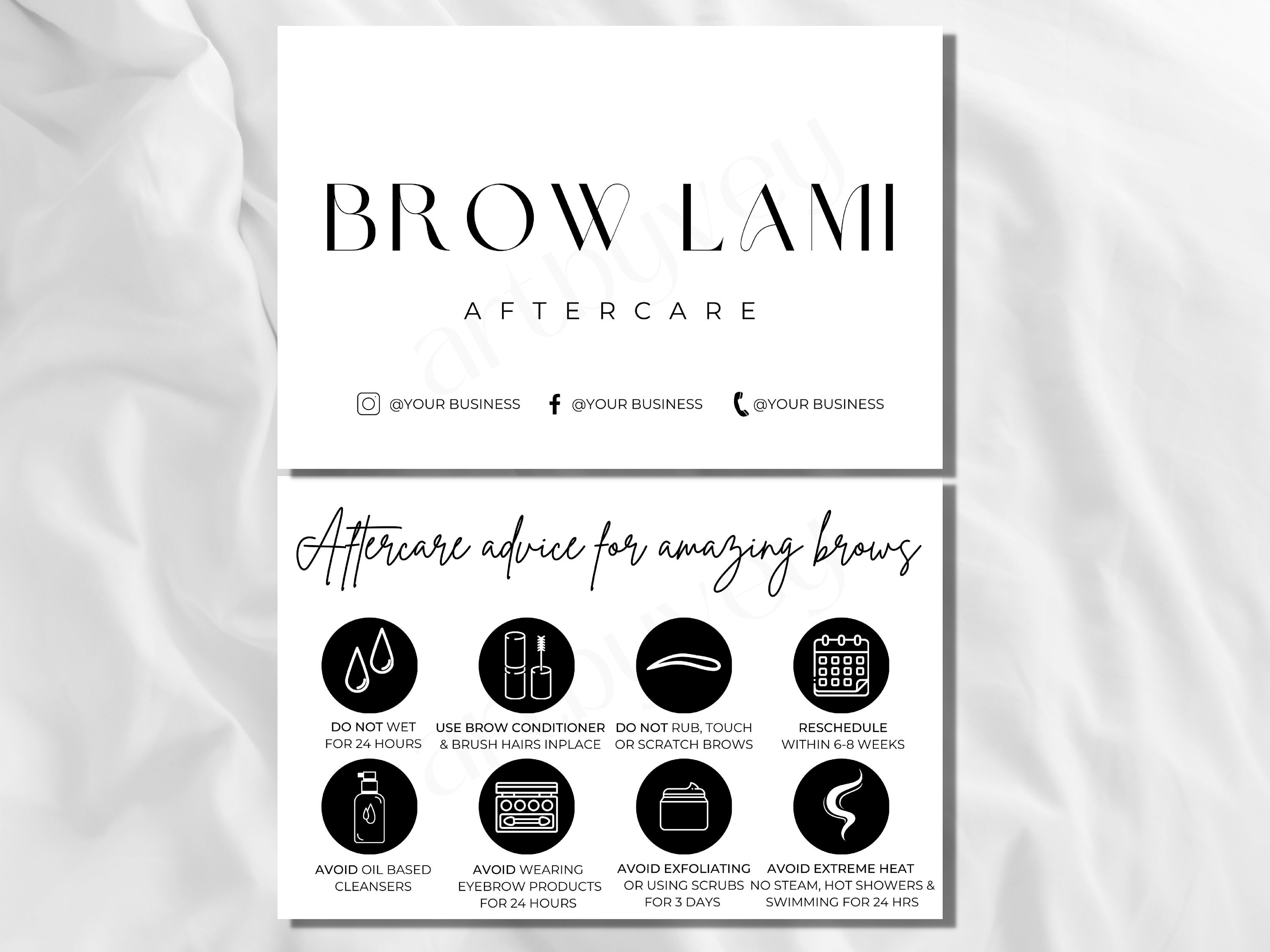 Brow Lamination Aftercare Card Template Editable Brow Etsy