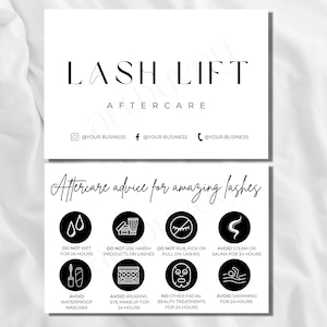 Kaartsjabloon wimperlifting en tinting, bewerkbare kaart wimperlifting, wimperlaminering, visitekaartje wimperlifting, wimperinstructies verzorgingskaart