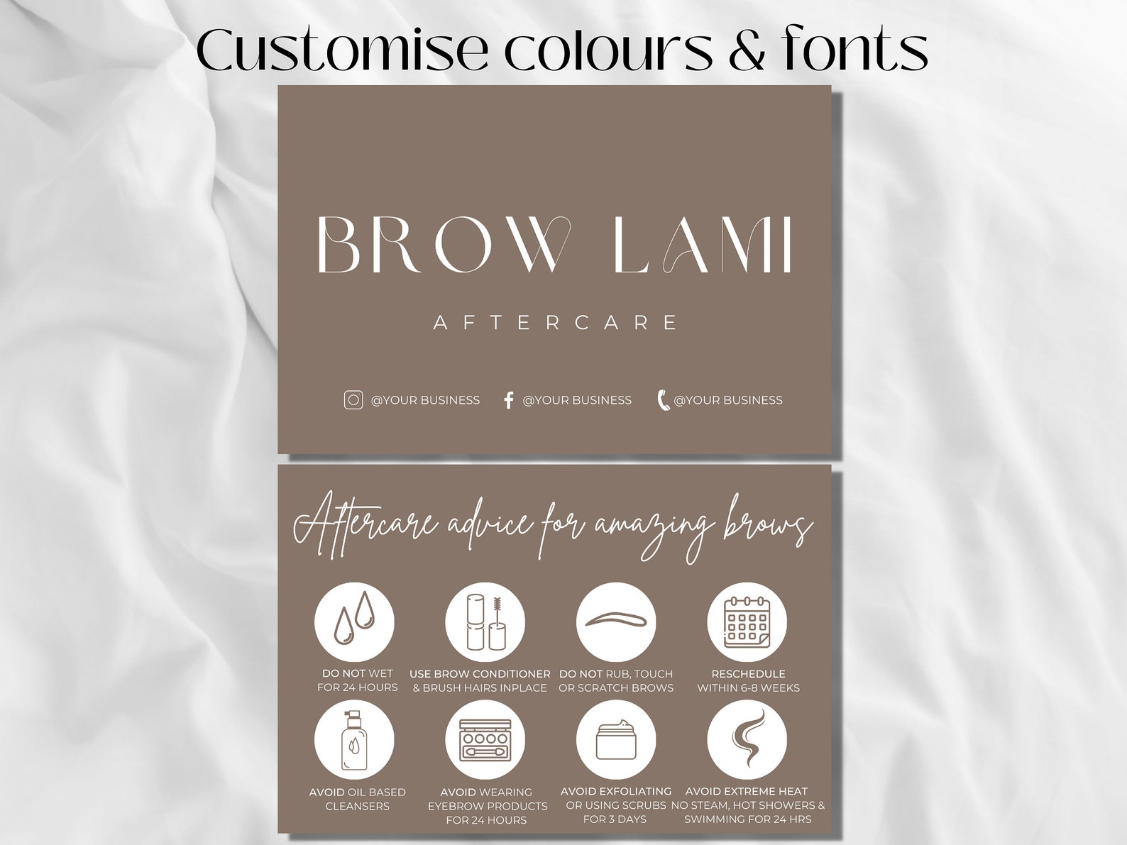 Brow Lamination Aftercare Card Template Editable Brow Etsy