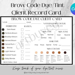 Brow Dye Record Card, Brow Code Dye Record Card, Brow Code Tint Record Card, Wenkbrauw Dye Record, Wenkbrauw Tint Client Card, Digitale Brow Card