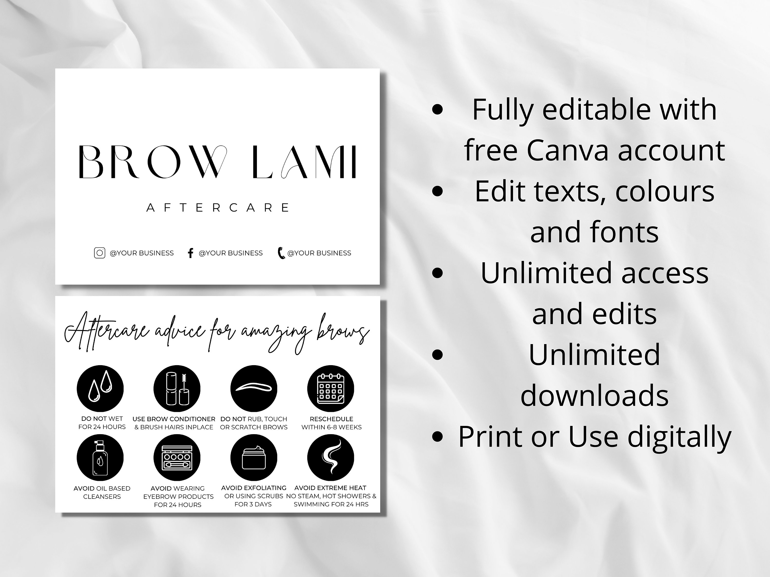 Brow Lamination Aftercare Card Template Editable Brow Etsy
