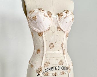 Sz 36B Vintage 90s Victorias Secret Gold Lace Lingerie Bustier Corset
