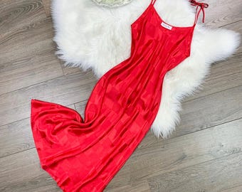 Sz S Vintage 90s Christian Dior Red Checkered Silky Lingerie Slip Dress
