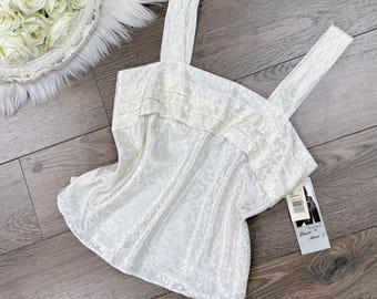 Sz M Vintage Ivory White Deadstock Lingerie Cami Tank Top