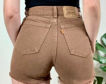 XS/24/25 vintage 350 - Short taille haute découpé Levis marron châtain