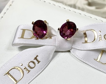 Vintage Christian Dior Deadstock Purple Oval Pierced Stud Earrings