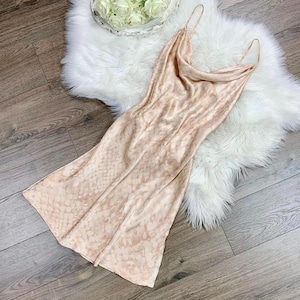 Sz S/M Vintage Y2K Victorias Secret Pure Silk Snake Print Cowl Lingerie Slip Dress