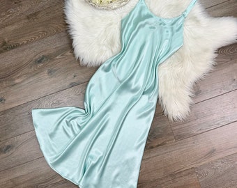 Sz S Vintage Christian Dior Seafoam Vestido de lencería sedosa