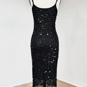 Sz XS/S Vintage Y2K Adrianna Papell Boutique Black Sequin Crochet Cocktail Party Vacation Dress image 4