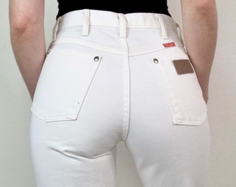 Sz 27/28 Vintage Wrangler Pure White High Waisted Slim Fit Straight Leg Jeans