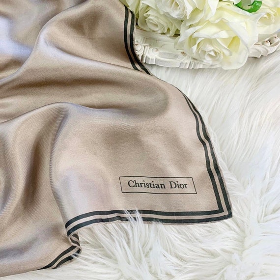 Vintage Christian Dior Pure Silk Tan and Olive Gr… - image 4